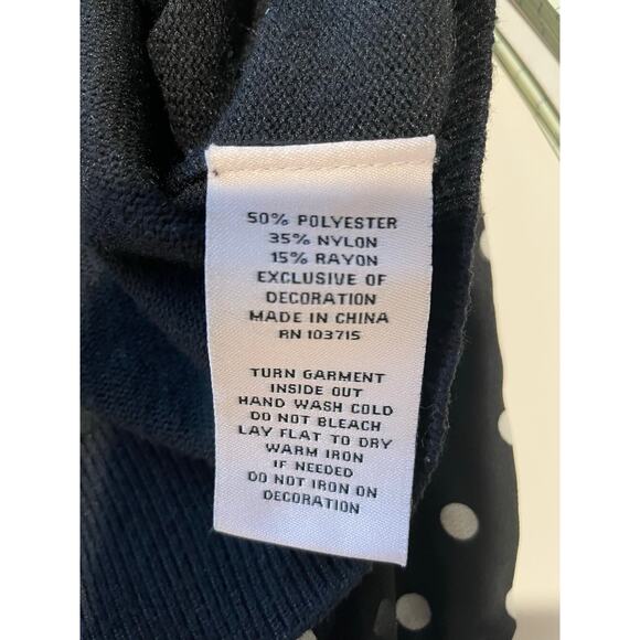 Nanette Lepore Mock Neck Sweater Sz L Polka Dot Sleeves Black White Shabby Chic - Picture 5 of 10